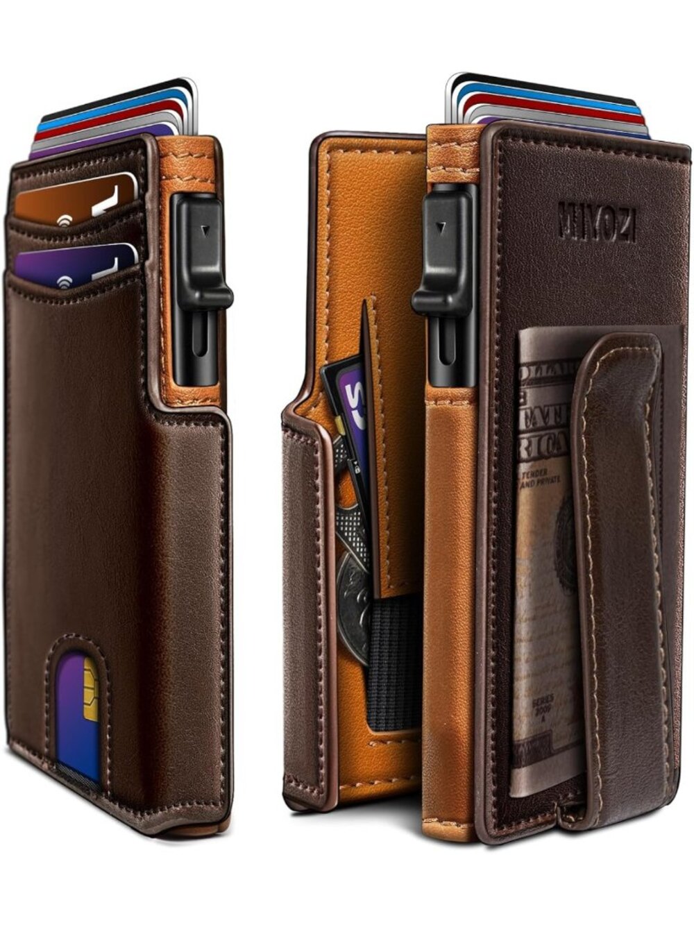 Slim Magnetic Wallet for Men, RFID Blocking Card Holder, Leather Money Clip & ID